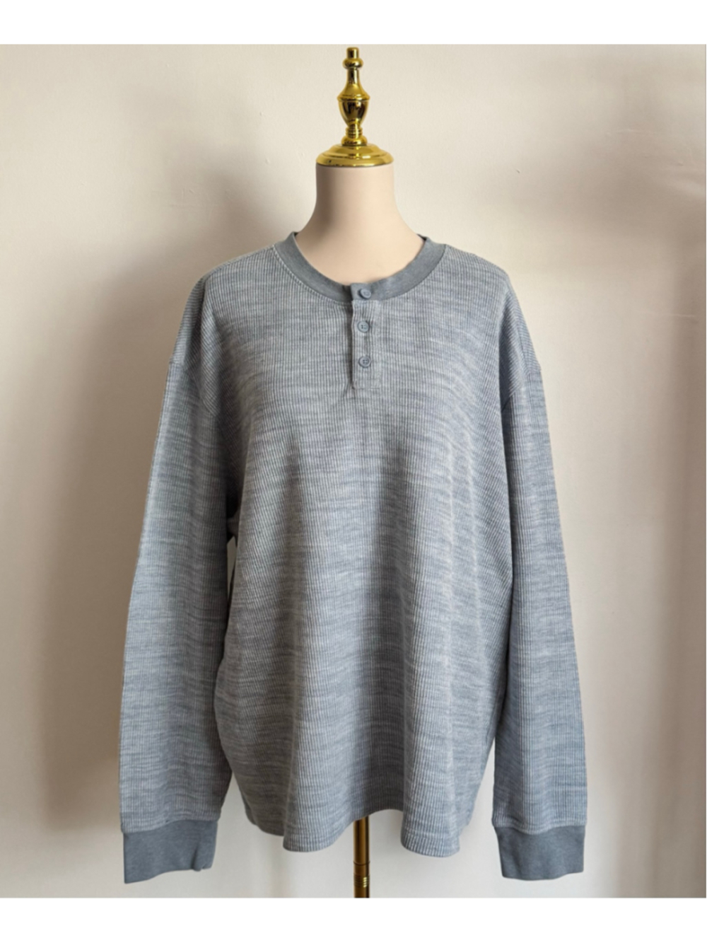Men's Goodfellow & Co Long Sleeve Waffle Knit Henley Shirt Blue Grey XXL